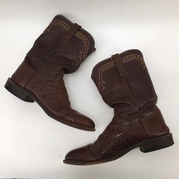 Lucchese 2000 Mens T0104C2 Chocolate Brown Leather Roper Cowboy Boots Size 10.5D